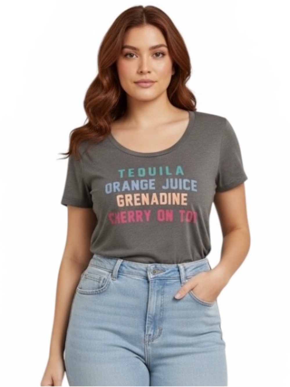 Torrid Shirt Womens 1 Gray Tequila Orange Juice Cocktail Graphic Scoop Neck Tee